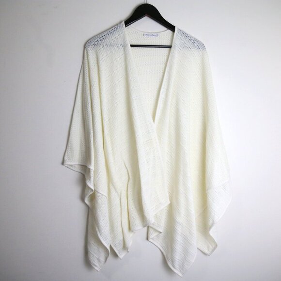 Calvin Klein Pointelle Knit Ruana Overlay Beach Wrap Cream White One Size - Picture 1 of 5